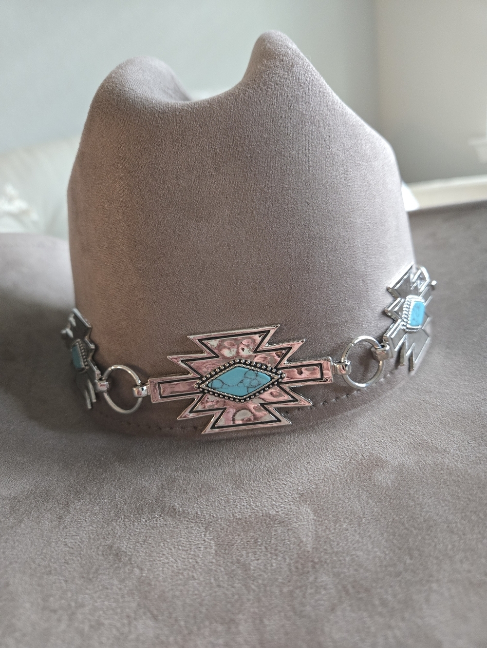 Suede Western Cowboy Hat with Turquoise Conchos